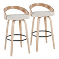 Grotto 30" Fixed-Height Barstool with Swivel in Whitewashed Wood and Oat Fabric with Round Black Metal Footrest- Set of 2 — pair view