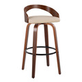 Grotto bar stool in Walnut Wood, Black Metal, Cream PU, product view, featuring swivel and wood frame