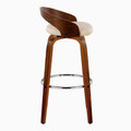 Grotto bar stool in Walnut Wood, Chrome Metal, Cream PU, side view, featuring swivel and wood frame