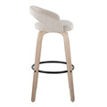 Grotto bar stool in Whitewashed Wood, Oatmeal Noise Fabric, Black Metal, side view, featuring swivel and wood frame