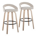Grotto Upholstered 30" Contemporary Fixed-Height Barstool with Swivel in Whitewashed Wood and Oatmeal Noise Fabric with Round Black Metal Footrest- Set of 2 — pair view