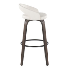 Grotto bar stool in Walnut Glazed Wood, White PU, Black Metal, side view, featuring swivel and wood frame