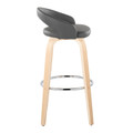Grotto bar stool in Natural Wood, Grey PU, Chrome Metal, side view, featuring swivel and wood frame