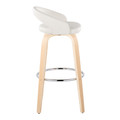 Grotto bar stool in Natural Wood, White PU, Chrome Metal, side view, featuring swivel and wood frame
