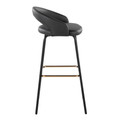 Grotto bar stool in Black Metal, Black PU, Gold Metal, side view, featuring swivel and metal footrest