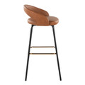 Grotto bar stool in Black Metal, Camel PU, Gold Metal, side view, featuring swivel and metal footrest