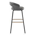 Grotto bar stool in Black Metal, Grey PU, Gold Metal, side view, featuring swivel and metal footrest