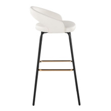 Grotto bar stool in Black Metal, White PU, Gold Metal, side view, featuring swivel and metal footrest