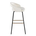 Grotto bar stool in Black Metal, White Velvet, Gold Metal, side view, featuring swivel and metal footrest