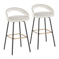 Grotto Upholstered 30" Contemporary Fixed-Height Barstool with Swivel in Black Metal and White Velvet with Square Gold Metal Footrest- Set of 2 — pair view