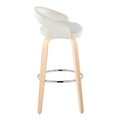 Grotto bar stool in Natural Wood, White Velvet, Chrome Metal, side view, featuring swivel and wood frame