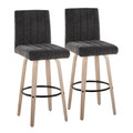 Hank 30" Contemporary Fixed-Height Barstool with Swivel in Whitewashed Wood and Black Fabric with Round Black Metal Footrest- Set of 2 — pair view (photo 1)