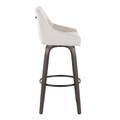 Hannah bar stool in Walnut Glazed Wood, Cream Fabric, Black Metal, side view, featuring swivel and wood frame