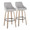 Hannah bar stool in Whitewashed Wood, Grey Fabric, Black Metal, coordinated set view, featuring swivel and upholstered seat