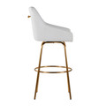 Hannah bar stool in Gold Metal, White PU, side view, featuring swivel