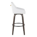 Hannah bar stool in Walnut Glazed Wood, White PU, Gold Metal, Black Metal, side view, featuring swivel and wood frame