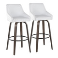 Hannah 30" Transitional Fixed-Height Barstool with Swivel in Walnut Glazed Wood, White Faux Leather, and Gold Metal with Rounded Black Metal Footrest- Set of 2 — pair view (photo 1)