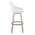 Hannah bar stool in Whitewashed Wood, White PU, Gold Metal, Black Metal, side view, featuring swivel and wood frame