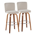 Henry 30" Contemporary Fixed-Height Barstool with Swivel in Walnut Wood and Beige Fabric with Round Chrome Footrest- Set of 2 — pair view
