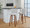 Henry 30" Contemporary Fixed-Height Barstool with Swivel in Walnut Wood and Beige Fabric with Round Chrome Footrest- Set of 2 — lifestyle photo 4