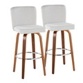 Henry 30" Contemporary Fixed-Height Barstool with Swivel in Walnut Wood and White Fabric with Round Chrome Footrest- Set of 2 — pair view