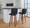 Henry 30" Contemporary Fixed-Height Barstool with Swivel in Walnut Wood and Black Faux Leather with Round Chrome Footrest- Set of 2 — lifestyle photo 2