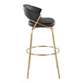 Jie bar stool in Gold Metal, Gold Metal, Black PU, side view, featuring metal footrest