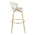 Jie bar stool in Gold Metal, Gold Metal, White PU, side view, featuring metal footrest