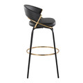 Jie bar stool in Black Metal, Gold Metal, Black PU, side view, featuring metal footrest