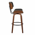Lombardi bar stool in Walnut Wood, Espresso PU, Black Metal, side view, featuring swivel