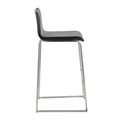 Mara bar stool in Stainless Steel, Black PU, side view, featuring metal footrest
