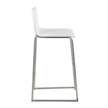 Mara bar stool in Stainless Steel, White PU, side view, featuring metal footrest
