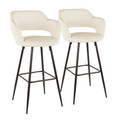 Margarite 30" Contemporary Fixed-Height Barstool with Swivel in Black Metal and Cream Faux Leather with Square Metal Footrest- Set of 2 — pair view