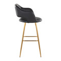 Margarite bar stool in Gold Metal, Black PU, side view, featuring metal footrest