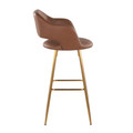 Margarite bar stool in Gold Metal, Brown PU, side view, featuring metal footrest