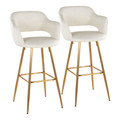 Margarite 30" Contemporary Fixed-Height Barstool in Gold Metal and Cream Faux Leather with Square Gold Metal Footrest- Set of 2 — pair view