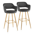 Margarite 30" Contemporary Fixed-Height Barstool in Gold Metal and Grey Faux Leather with Square Gold Metal Footrest- Set of 2 — pair view