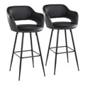 Margarite 30" Contemporary Fixed-Height Barstool in Black Metal and Black Faux Leather with Square Black Metal Footrest- Set of 2 — pair view
