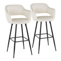 Margarite 30" Contemporary Fixed-Height Barstool in Black Metal and Cream Faux Leather with Square Black Metal Footrest- Set of 2 — pair view