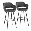 Margarite 30" Contemporary Fixed-Height Barstool in Black Metal and Grey Faux Leather with Square Black Metal Footrest- Set of 2 — pair view