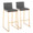 Mason Mara 30" Contemporary Fixed-Height Barstool in Gold Metal, Walnut Wood and Grey Faux Leather- Set of 2 — pair view