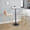 Mason Mara 30" Contemporary Fixed-Height Barstool in Gold Metal, Walnut Wood and White Faux Leather- Set of 2 — lifestyle photo 3