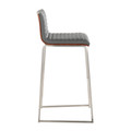 Mason bar stool in Stainless Steel, Walnut Wood, Grey PU, side view, featuring upholstered seat