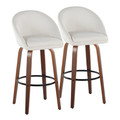 Matisse High Back 30" Contemporary Fixed-Height Barstool in Walnut Wood and Cream Fabric with Round Black Metal Footrest- Set of 2 — pair view
