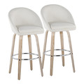 Matisse High Back 30" Contemporary Fixed-Height Barstool with Swivel in Whitewashed Wood and Cream Fabric with Round Chrome Metal Footrest- Set of 2 — pair view