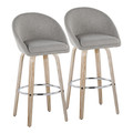 Matisse High Back 30" Contemporary Fixed-Height Barstool with Swivel in Whitewashed Wood and Grey Fabric with Round Chrome Metal Footrest- Set of 2 — pair view