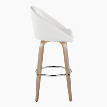 Matisse bar stool in Light Grey Wood, White PU, Chrome Metal, side view, featuring swivel and wood frame