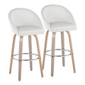 Matisse Highback 30" Contemporary Fixed-Height Barstool with Swivel in Light Grey Wood and White Faux Leather with Round Chrome Metal Footrest- Set of 2 — pair view