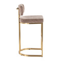Demi bar stool in Gold Metal, Brown Fabric, side view, featuring metal design and fabric design