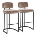 Mid-back Demi 30" Contemporary Fixed-Height Barstool in Black Metal and Brown Fabric- Set of 2 — pair view